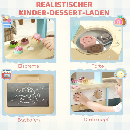 Kids Ice Cream Cart with 17 Accessories – MDF, Light Blue