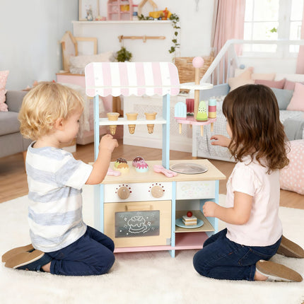 Kids Ice Cream Cart with 17 Accessories – MDF, Light Blue