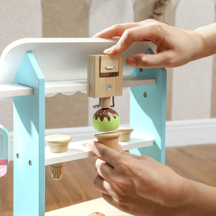 Kids Ice Cream Cart with 17 Accessories – MDF, Light Blue