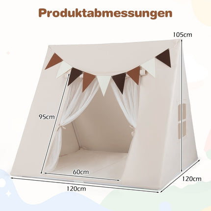 Kids Indoor Play Tent with Washable Mat & Flags