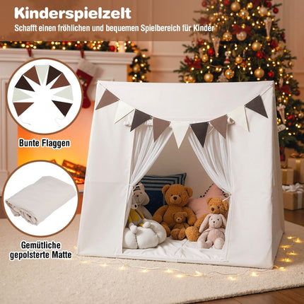 Kids Indoor Play Tent with Washable Mat & Flags