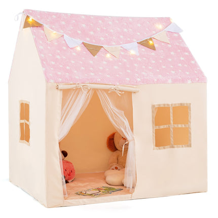 Kids Indoor Playhouse with Mat & Star Lights