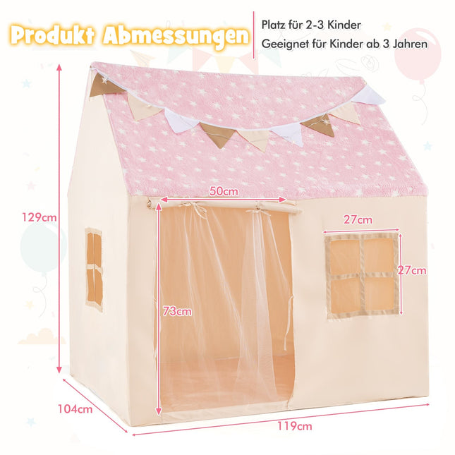 Kids Indoor Playhouse with Mat & Star Lights