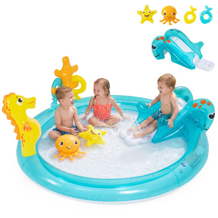 Kids Inflatable Water Park Pool With Slide, Sprinkler