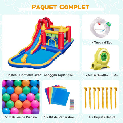 Kids Inflatable Water Park, Slide Splash Pool, Blower