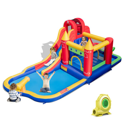 Kids Inflatable Water Park, Slide Splash Pool, Blower