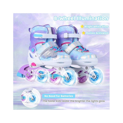 Kids Inline Skates Adjustable 4 Sizes with Light-Up Wheels, Blue, Size L 38-41