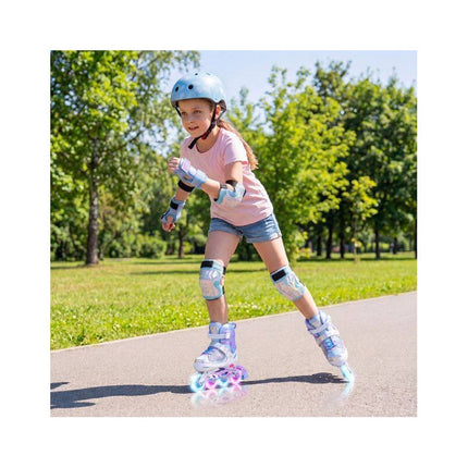 Kids Inline Skates Adjustable 4 Sizes with Light-Up Wheels, Blue, Size L 38-41