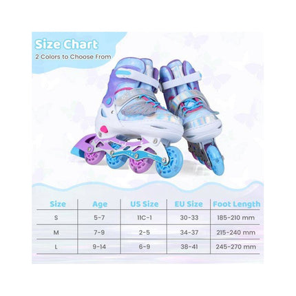 Kids Inline Skates Adjustable 4 Sizes with Light-Up Wheels, Blue, Size L 38-41