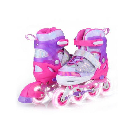 Kids Inline Skates Adjustable 4 Sizes with Light-Up Wheels, Pink, Size M 34-37