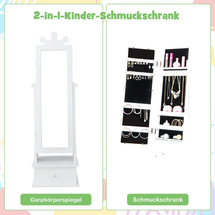 Kids Jewelry Armoire With Full-Length Mirror, Drawers, Pink/White