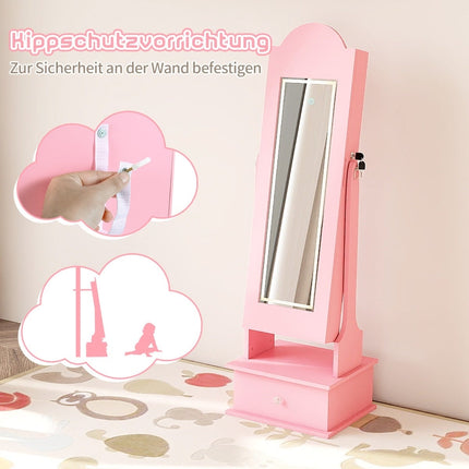 Kids Jewelry Cabinet with Mirror and LED Lights, Pink