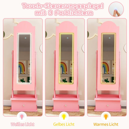 Kids Jewelry Cabinet with Mirror and LED Lights, Pink