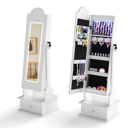 Kids Jewelry Cabinet with Mirror and LED Lights, White