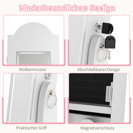 Kids Jewelry Cabinet with Mirror and LED Lights, White