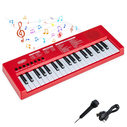 Kids Keyboard Piano, 37 Keys, 8 Rhythms, Red, with Mic