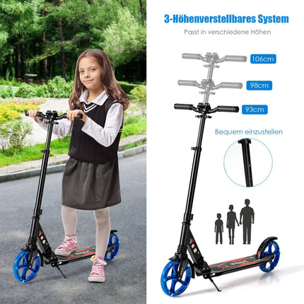 Kids Kick Scooter with LED Wheels, Adjustable Handle, Black/Blue