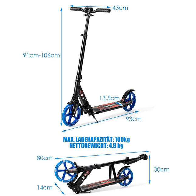 Kids Kick Scooter with LED Wheels, Adjustable Handle, Black/Blue