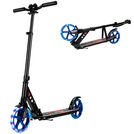Kids Kick Scooter with LED Wheels, Adjustable Handle, Black/Blue