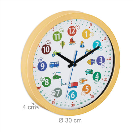 Kids' Learning Wall Clock – Vehicles, 12/24 Hr Format