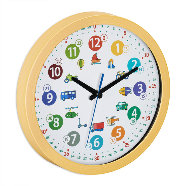 Kids' Learning Wall Clock – Vehicles, 12/24 Hr Format