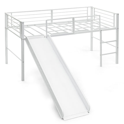 Kids Loft Bed Frame with Slide, Guard Rail, 198x96x109 cm