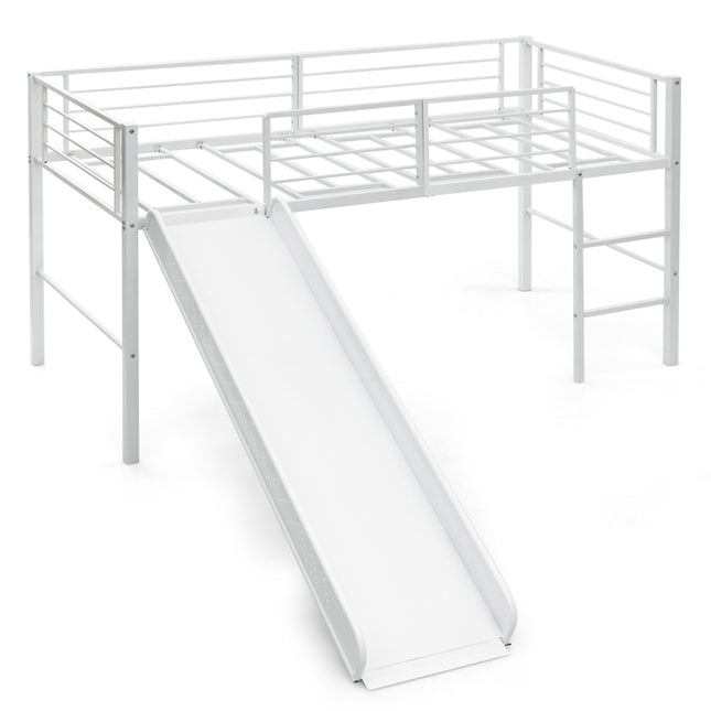 Kids Loft Bed Frame with Slide, Guard Rail, 198x96x109 cm