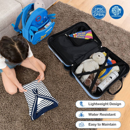 Kids Luggage Set, 18in Ride-On Suitcase, 12in Backpack, Spinner Wheels