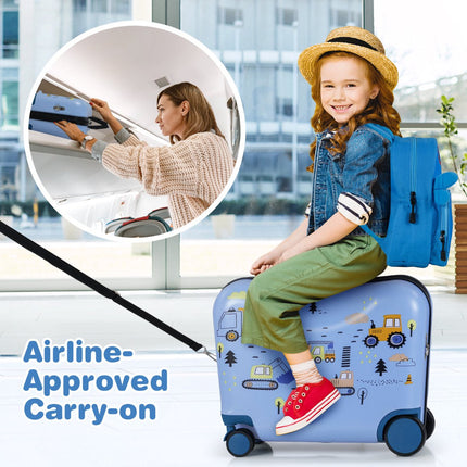 Kids Luggage Set, 18in Ride-On Suitcase, 12in Backpack, Spinner Wheels