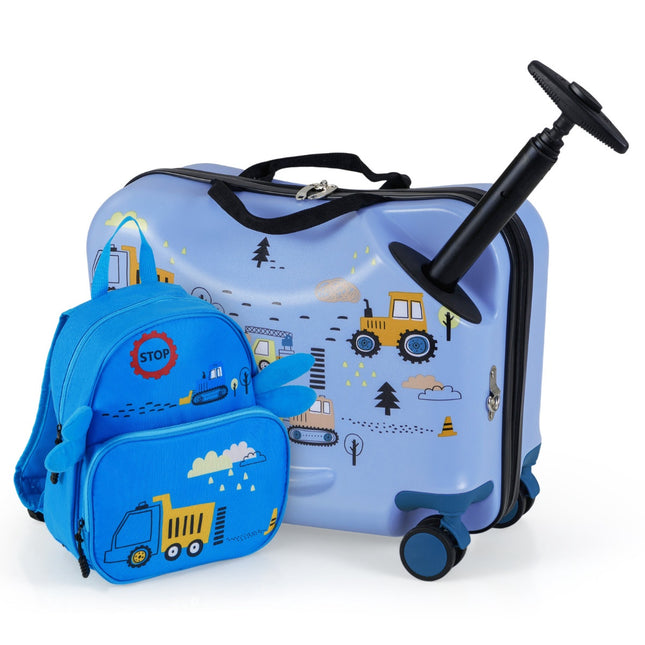 Kids Luggage Set, 18in Ride-On Suitcase, 12in Backpack, Spinner Wheels