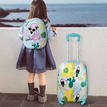 Kids' Luggage Set, Flamingo Design, Suitcase & Backpack, Blue