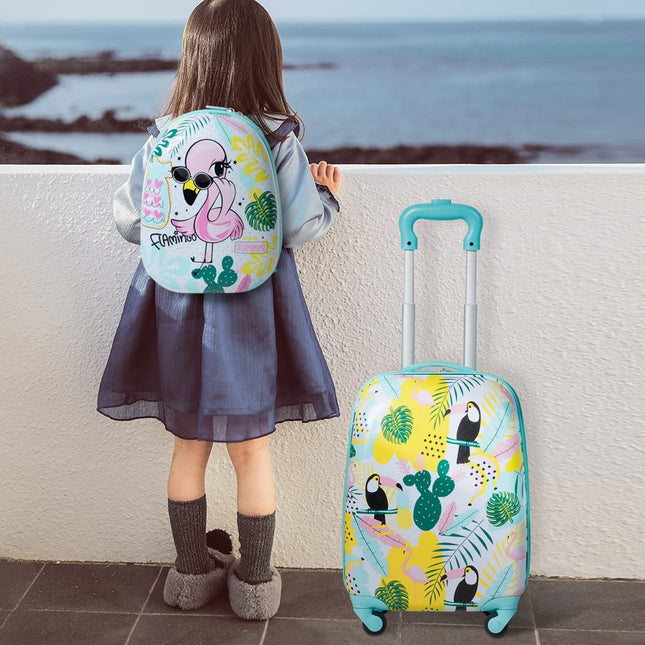 Kids' Luggage Set, Flamingo Design, Suitcase & Backpack, Blue
