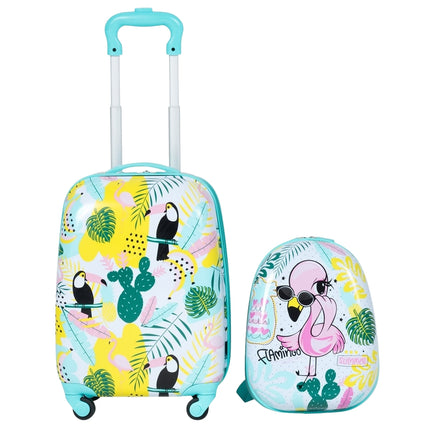 Kids' Luggage Set, Flamingo Design, Suitcase & Backpack, Blue