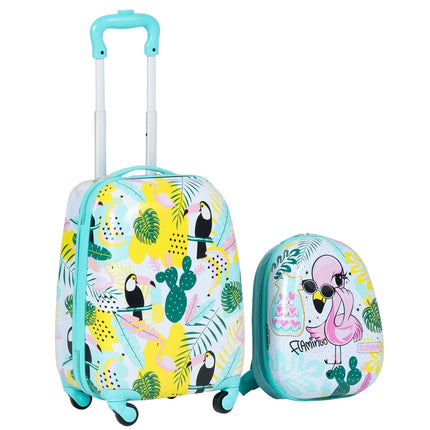 Kids' Luggage Set, Flamingo Design, Suitcase & Backpack, Blue