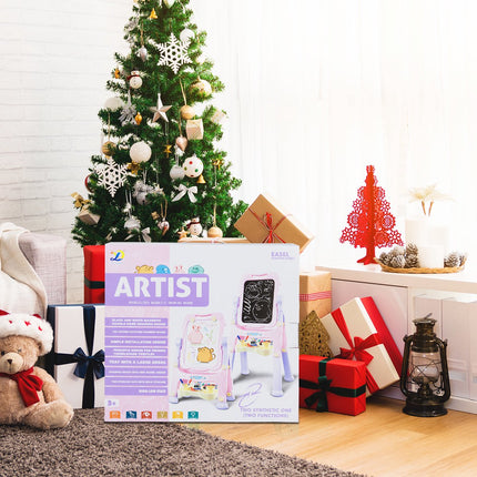 Kids Magnetic Easel, Double-Sided Whiteboard Chalkboard, Purple