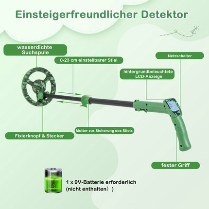 Kids Metal Detector, Adjustable 62–85 cm, LCD Display