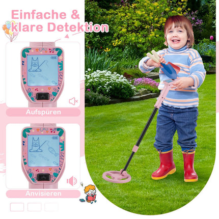 Kids Metal Detector, Adjustable 62–85 cm, LCD, Pink