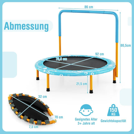Kids Mini Trampoline with Handle, Foldable, 92 cm, 150 kg Capacity