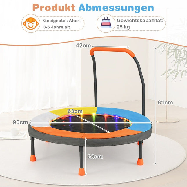 Kids Mini Trampoline with LED Lights, Ø90 cm, Foldable