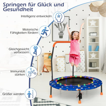Kids Mini Trampoline with LED Lights, Removable Handle