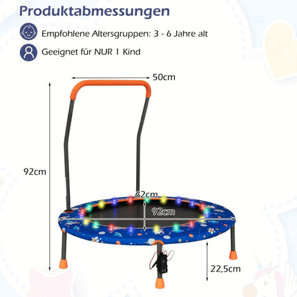 Kids Mini Trampoline with LED Lights, Removable Handle