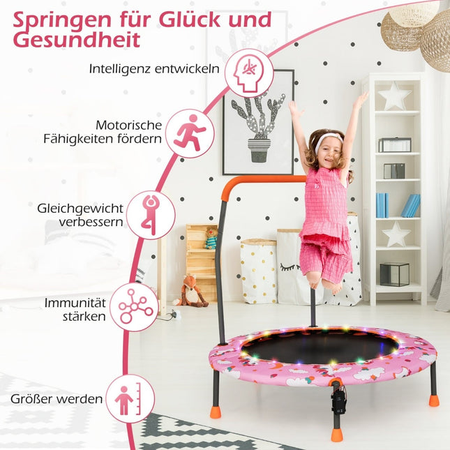 Kids Mini Trampoline with LED Lights, Removable Handle