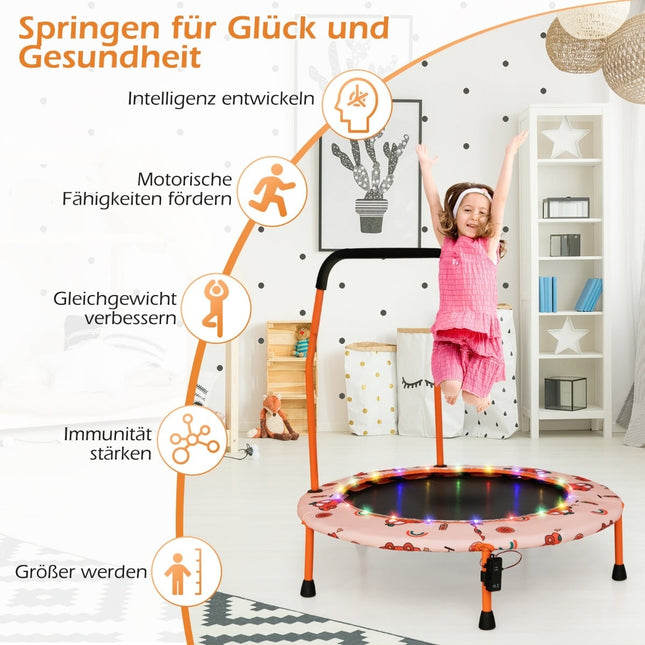 Kids Mini Trampoline with LED Lights, Removable Handle