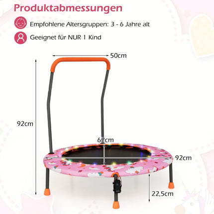 Kids Mini Trampoline with LED Lights, Removable Handle