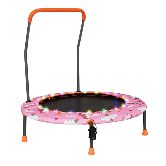 Kids Mini Trampoline with LED Lights, Removable Handle