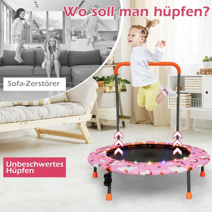 Kids Mini Trampoline with LED Lights, Removable Handle
