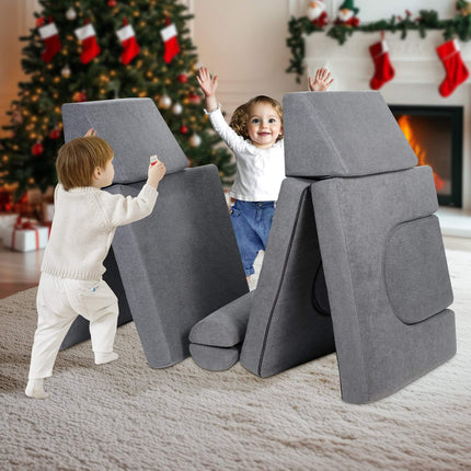 Kids Modular Play Couch, 10-Piece, Removable Cover, Grey