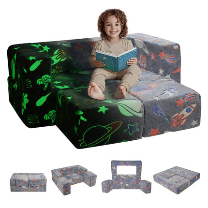 Kids Modular Play Couch, 4-Piece, Removable Cover, Dark Grey