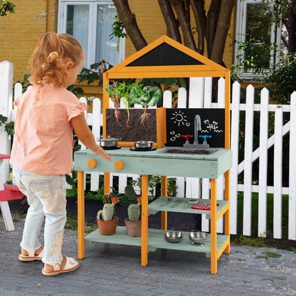 Kids Mud Kitchen Playset – Root Viewer, Faucet, Fir Wood