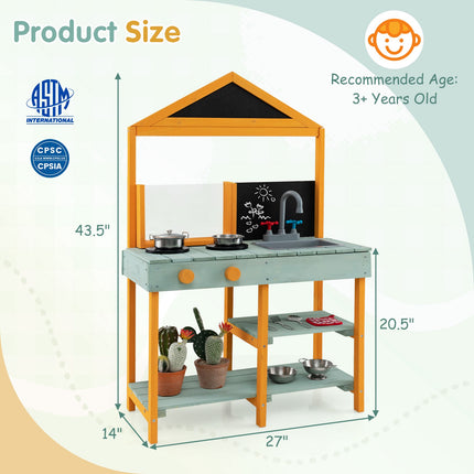 Kids Mud Kitchen Playset – Root Viewer, Faucet, Fir Wood